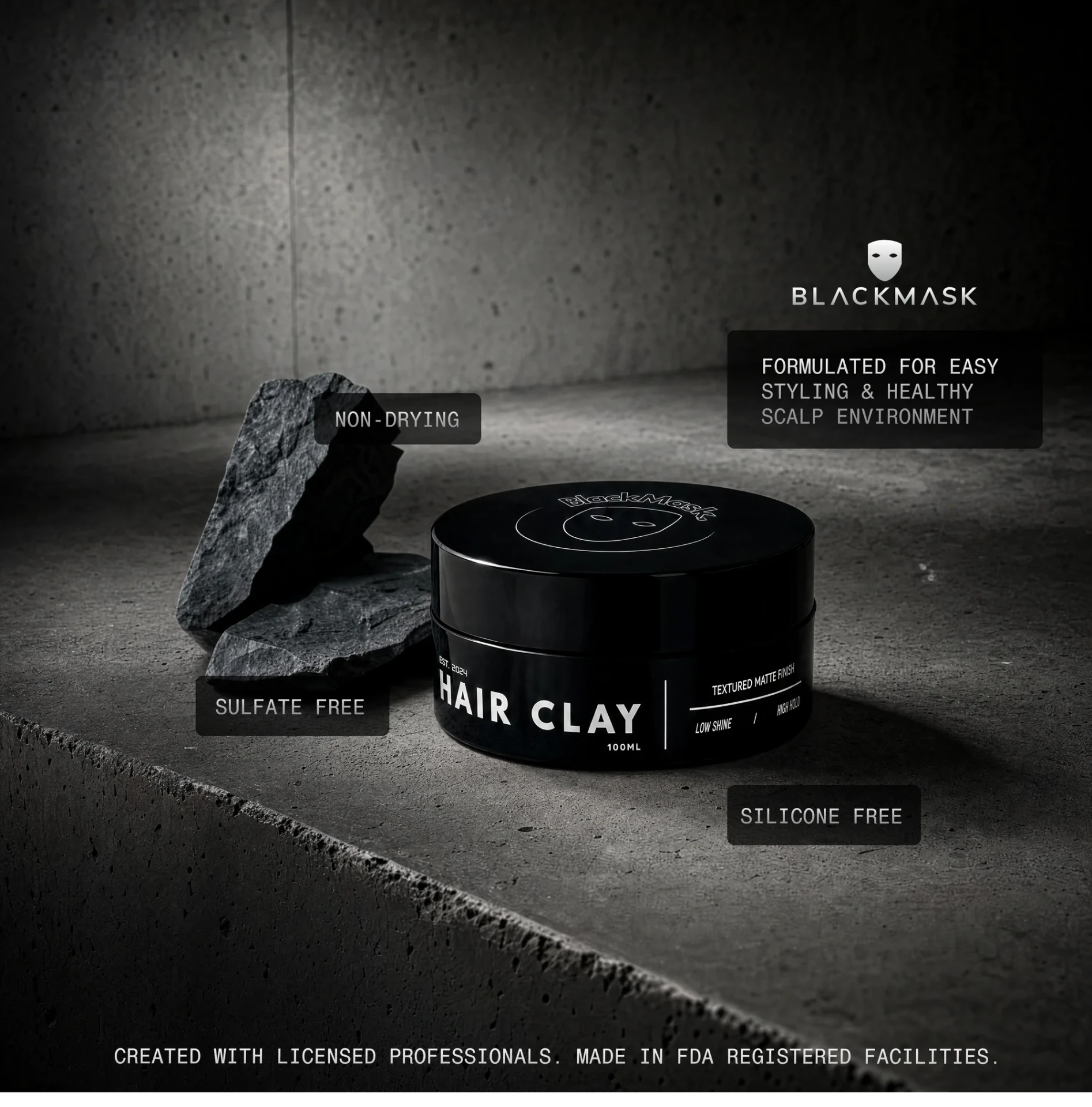 BlackMask Hair Clay with product information
